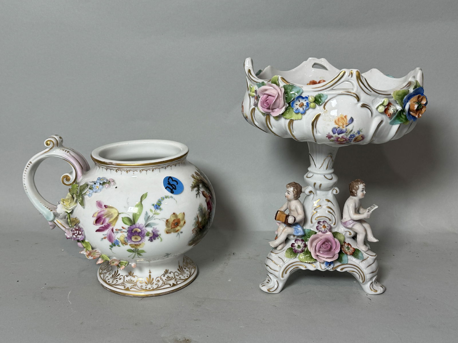 TWO GERMAN PORCELAIN PIECES, ONE MEISSEN. 6" X 6" X 8" AND 6.5" X 5" RESPECTIVELY (1 of 7)
