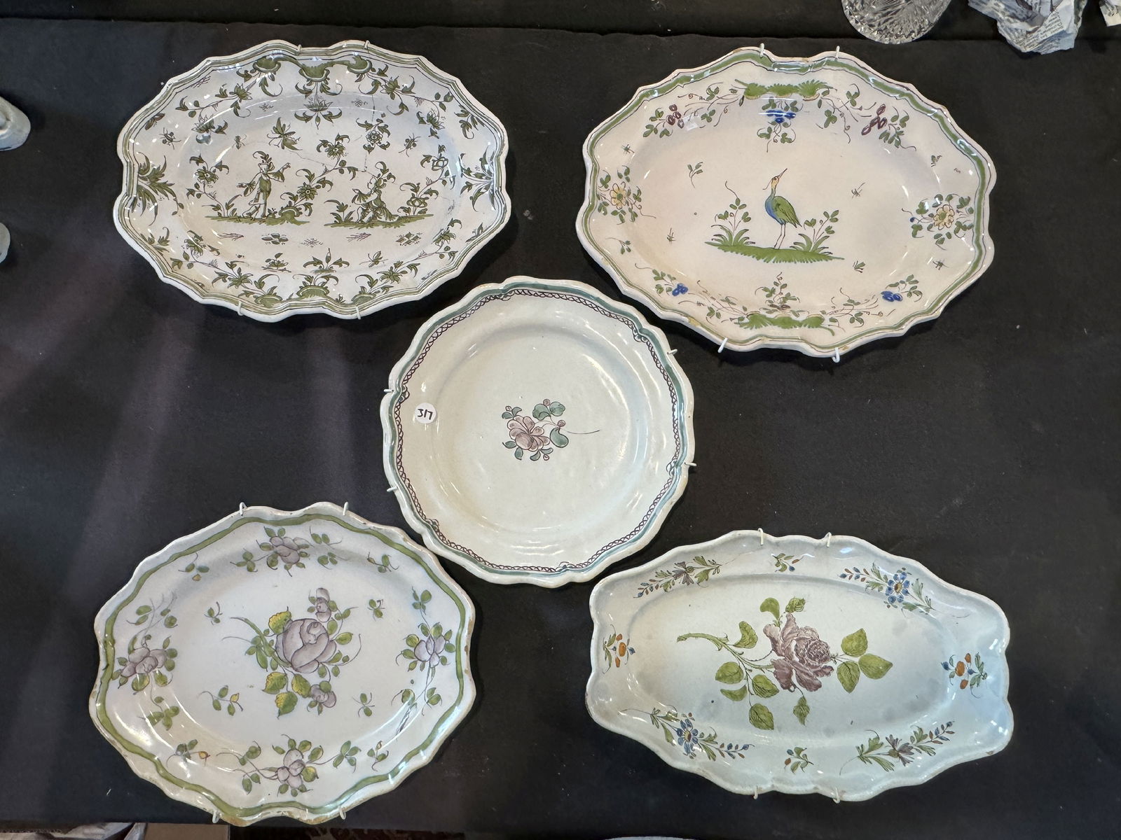 FIVE 19TH CENTURY FRENCH FAEINCE PLATTERS, 14" X 11" WEAR/DAMAGES (1 of 10)
