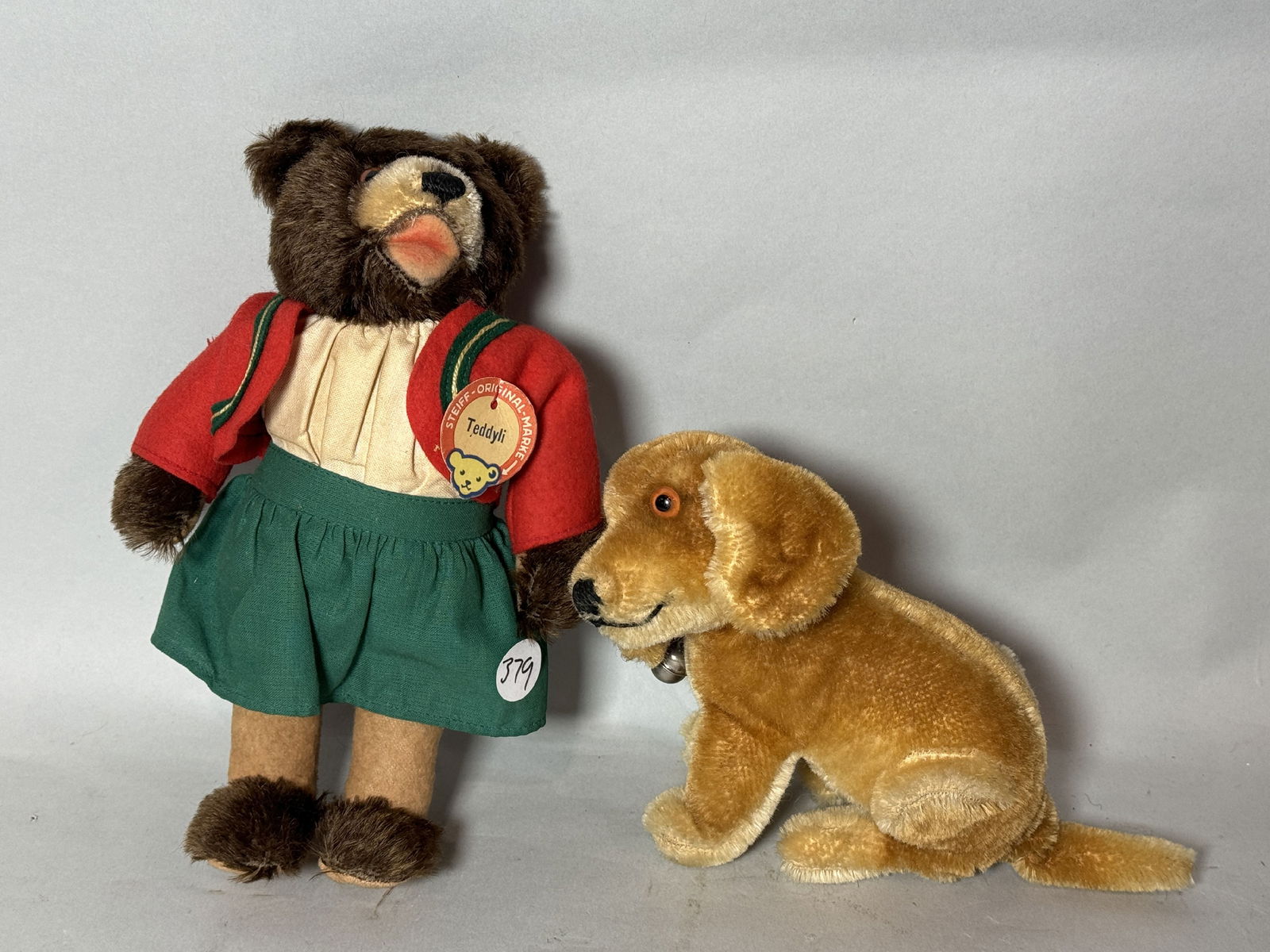 STEIFF BEAR W/ ORIGINAL PAPER TAG AND A STEIFF DOG 7" with button in ear (1 of 5)