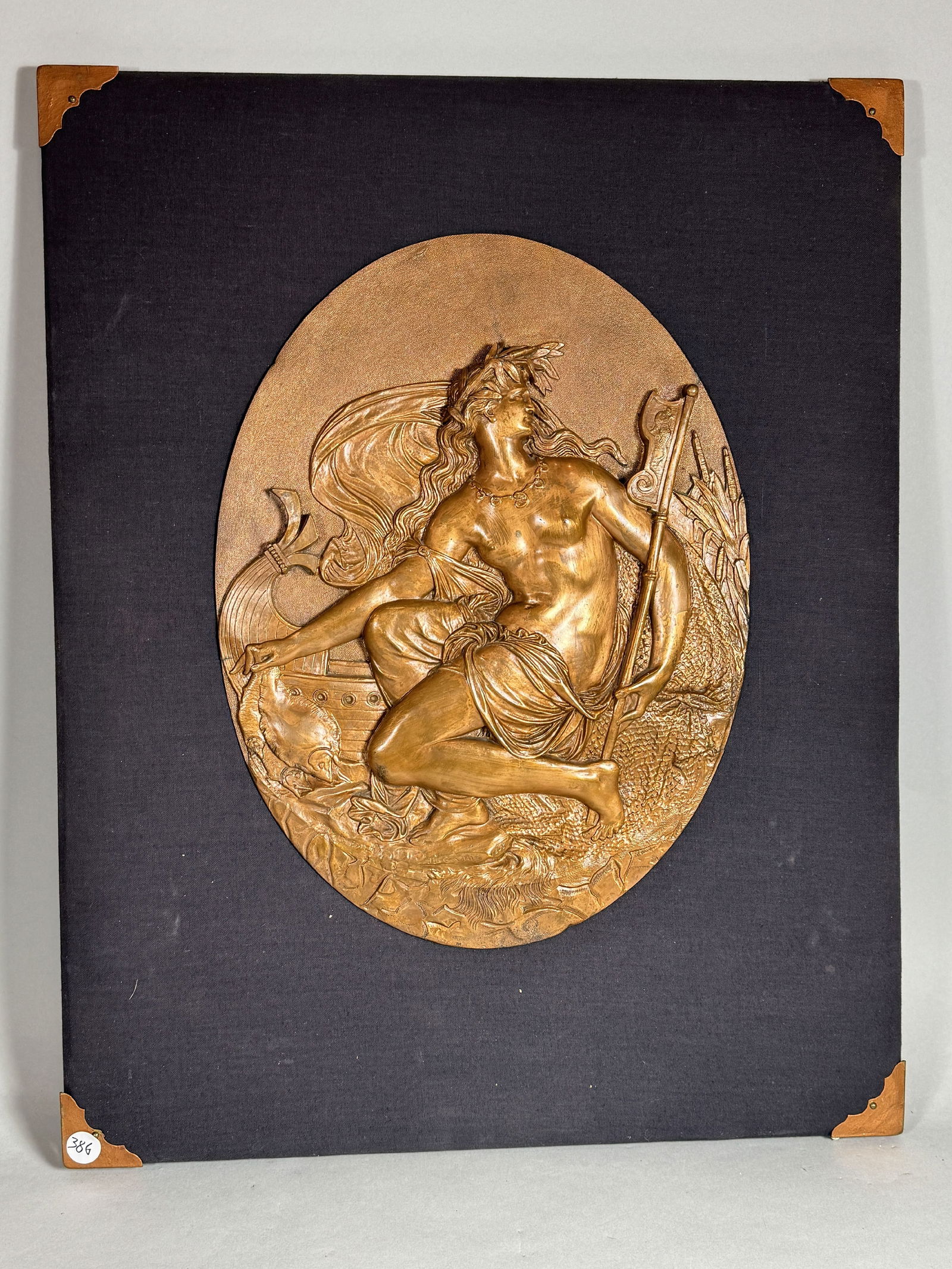 1868 BRONZE PLAQUE MOUNTED ON BOARD AND A JB GERMANY PLAQUE ONLY, 16" X 12" (1 of 9)