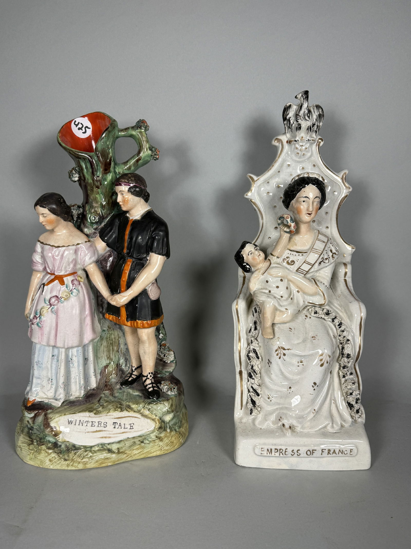 TWO LARGE STAFFORDHSIRE GROUPINGS, EMPRESS OF FRANCE AND WINTERS TALE. 12" EACH (1 of 5)