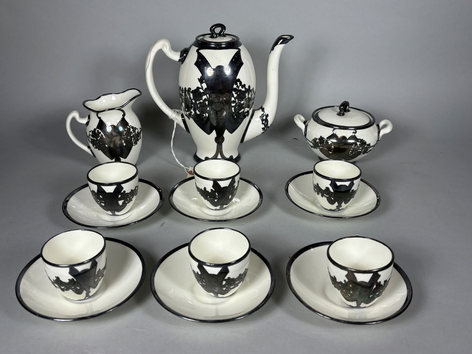 SILVER OVERLAY ENGLISH PORCELAIN TEA SERVICE, 8" AND SMALLER (1 of 6)