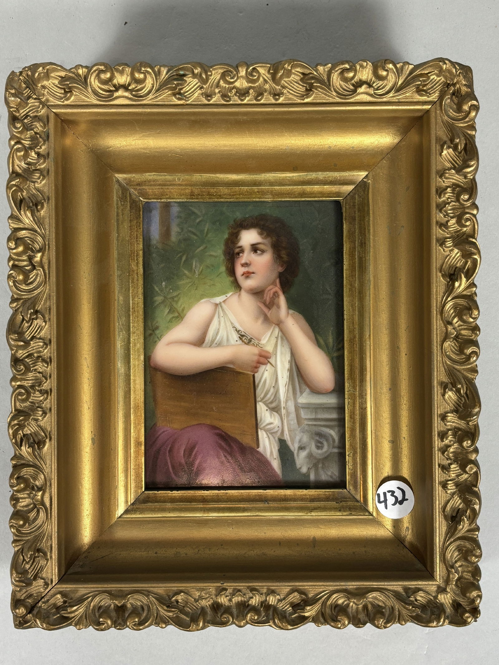 A GERMAN HP PORCELAIN PLAQUE IN FRAME "INSPIRATION" , 10.5" X 8.75" FRAMED AND 6" X 4" SIGHT (1 of 7)