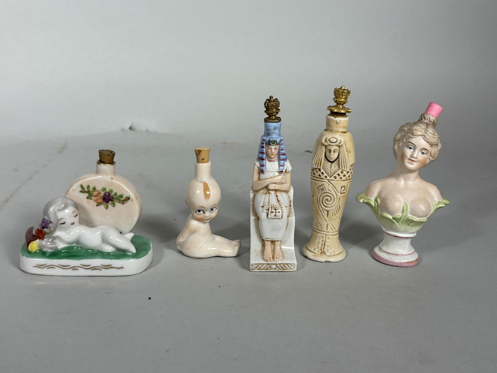 FIVE ANTIQUE FIGURAL SNUFF BOTTLES, 4" AND SMALLER (1 of 4)