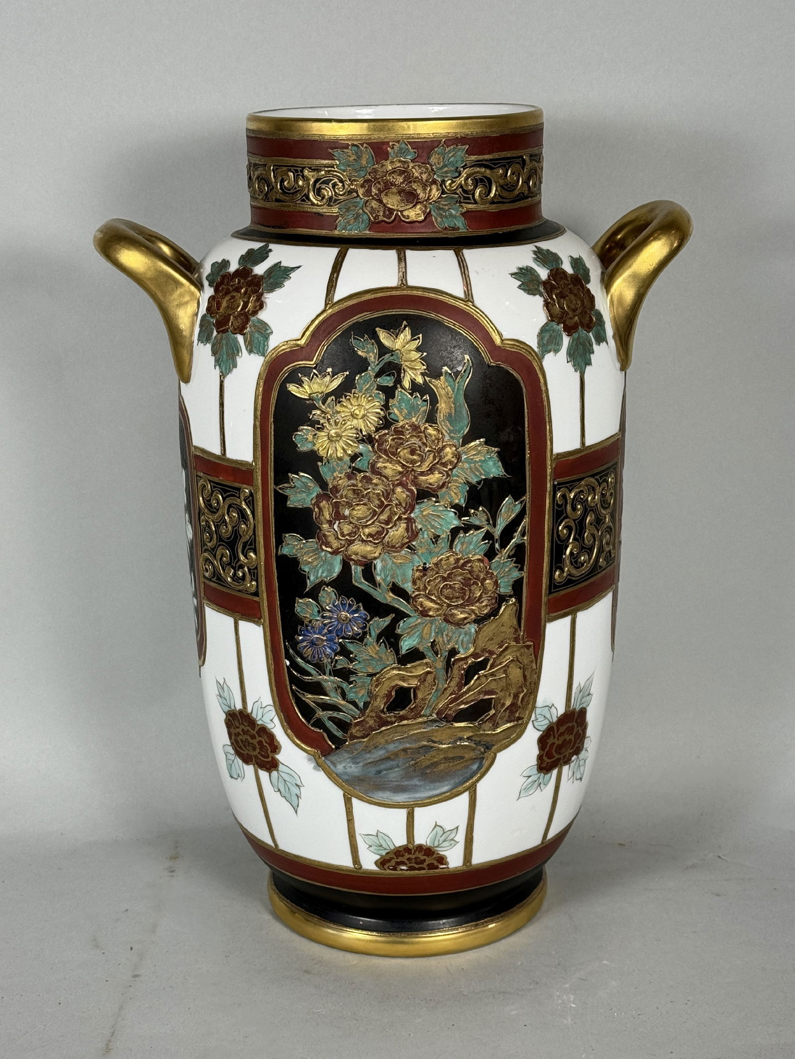 A Large 13.5" Hand Painted Nippon Vase Auction