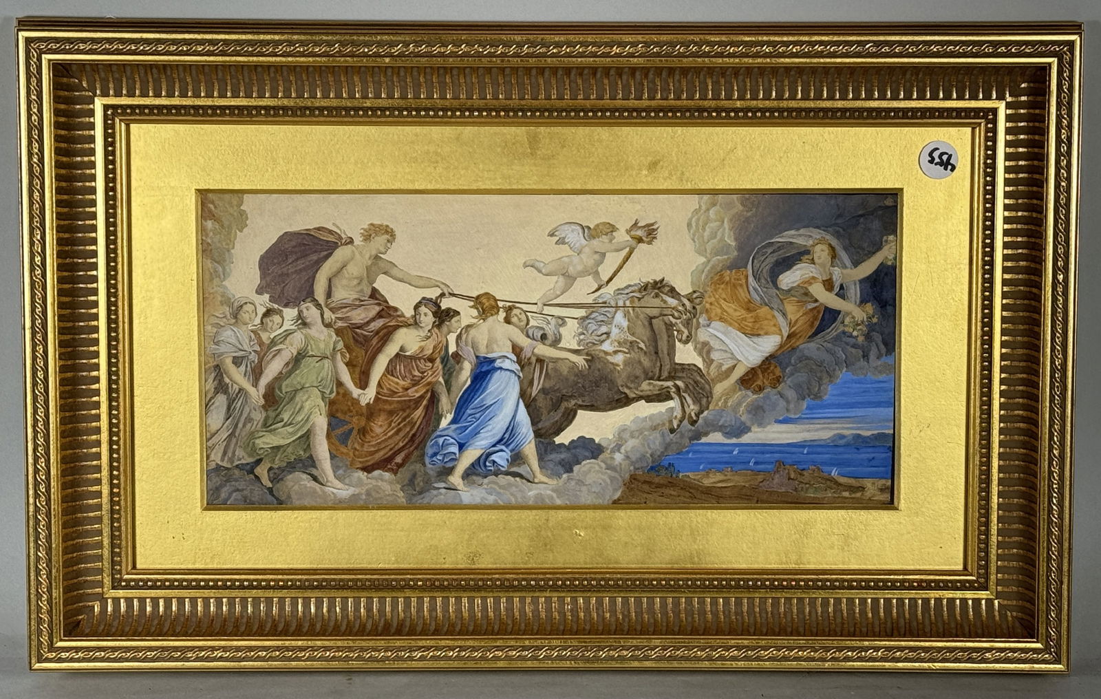 A SIGNED  WATERCOLOR OF A NEOCLASSICAL SCENE 13"X 25", ^' X 14" (1 of 11)