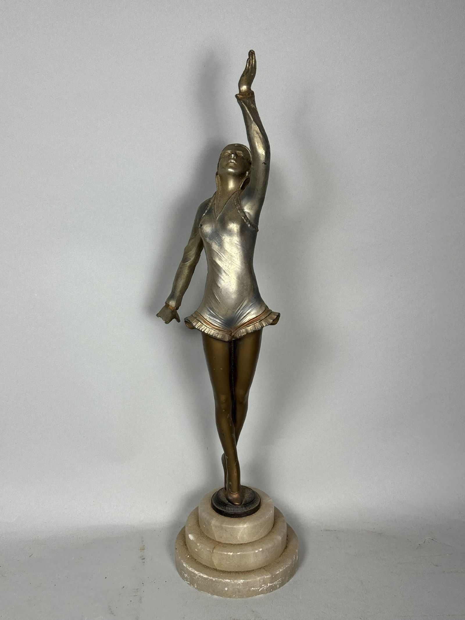 A 1920S ART DECO DANCING FIGURE ON ALABASTER BASE 16" TALL (1 of 7)