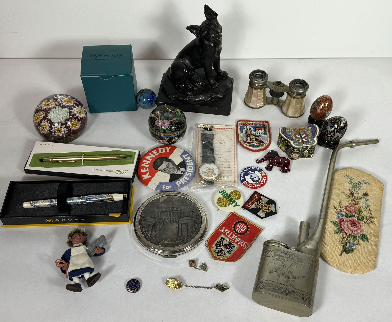 LARGE LOT INCLUDES JOSH SIMPSON PAPERWEIGHT, MURANO PAPERWEIGHT, OPERA GLASSES, AND MORE (1 of 11)