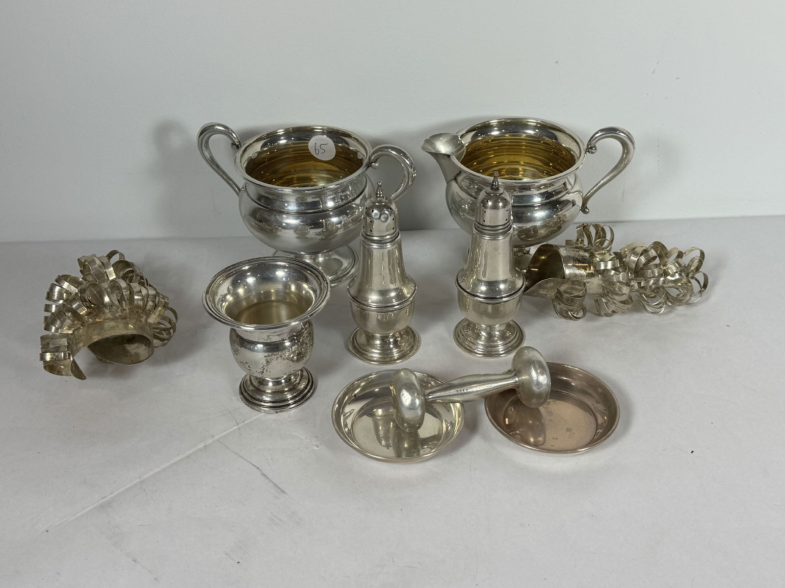LOT OF STERLING SILVER HOLLOWARE INCLUDES C+S, BABY RATTLE, ETC. 4" X 5" AND SMALLER, 15.5 OZT (1 of 8)