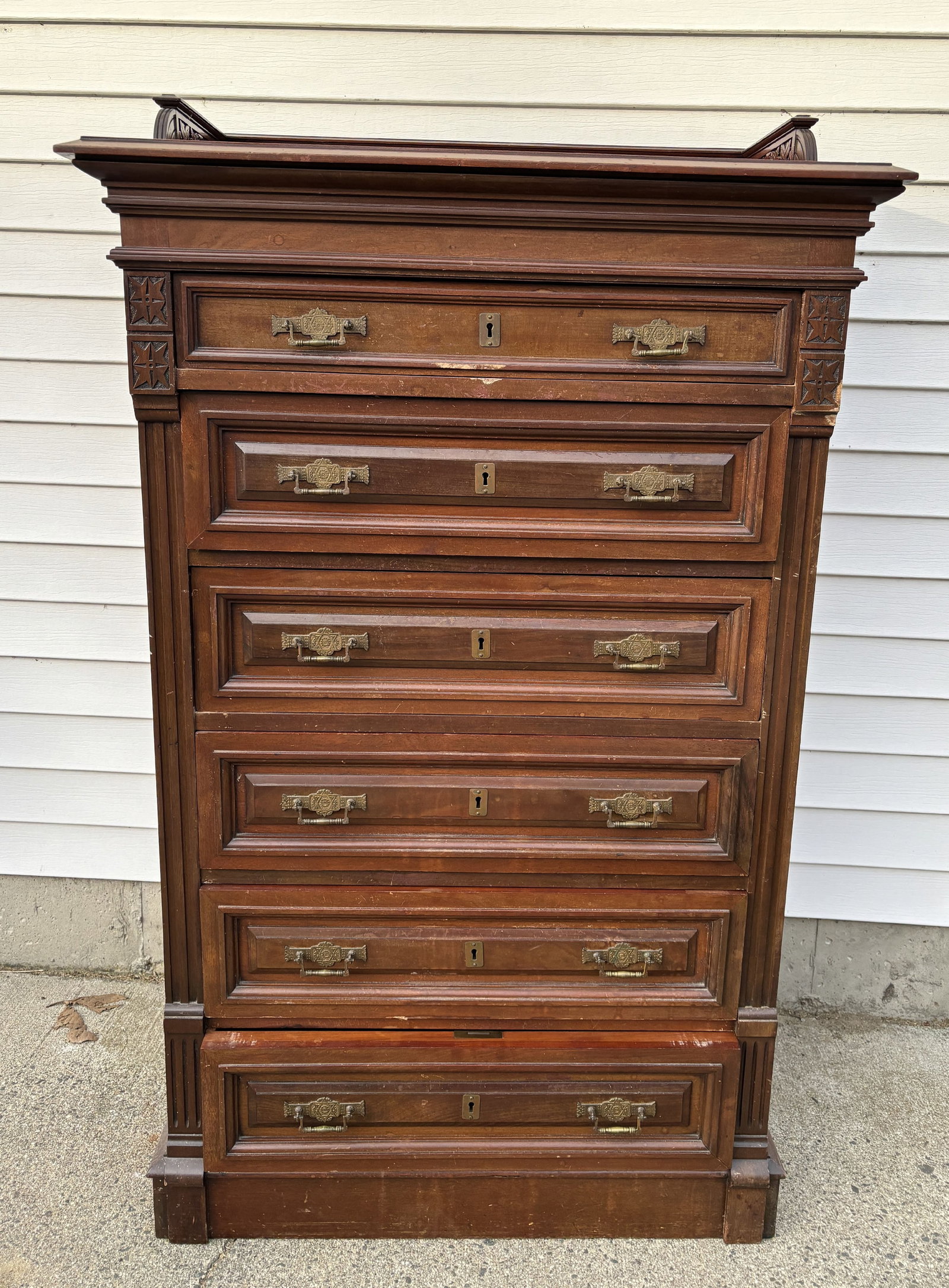 AN ALL ORIGINAL EASTLAKE TALL CHEST, 35" X 22" X 57": AN ALL ORIGINAL EASTLAKE TALL CHEST, 35" X 22" X 57"