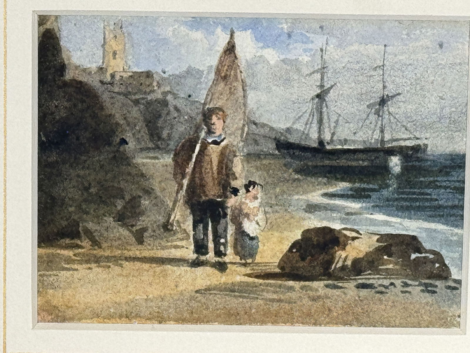 JOHN VARLEY ENGLISH WATERCOLOR ON PAPER, 10.25" X 9.25" FRAMED AND 3.5" X 2.5" SIGHT: JOHN VARLEY ENGLISH WATERCOLOR ON PAPER, 10.25" X 9.25" FRAMED AND 3.5" X 2.5" SIGHT