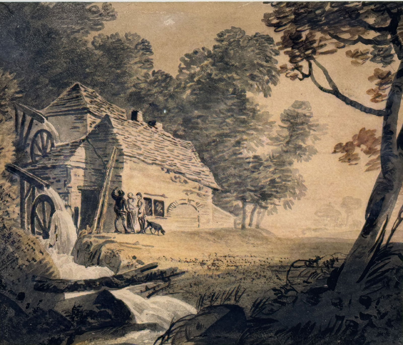 WILLIAM PAYNE ENGLISH WATERCOLOR ON PAPER, 15" X 14.25" FRAMED AND 6.75" X 5.5" SIGHT: WILLIAM PAYNE ENGLISH WATERCOLOR ON PAPER, 15" X 14.25" FRAMED AND 6.75" X 5.5" SIGHT