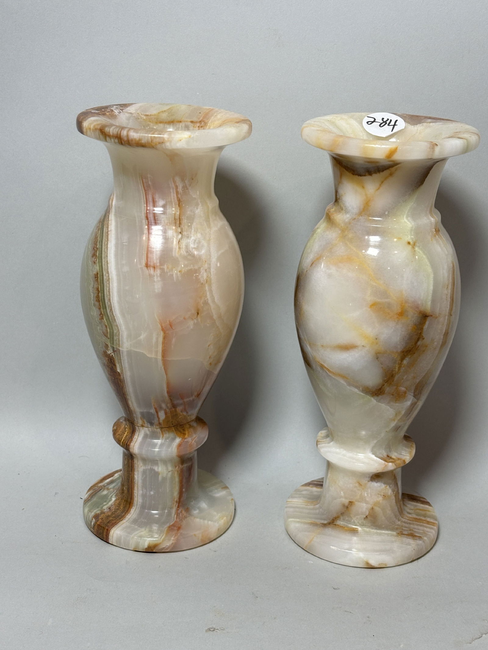 A LARGE JADE TREE AND A PAIR OF ALABASTER VASES, 20" TALL AND 8" TALL RESPECTIVELY (1 of 7)