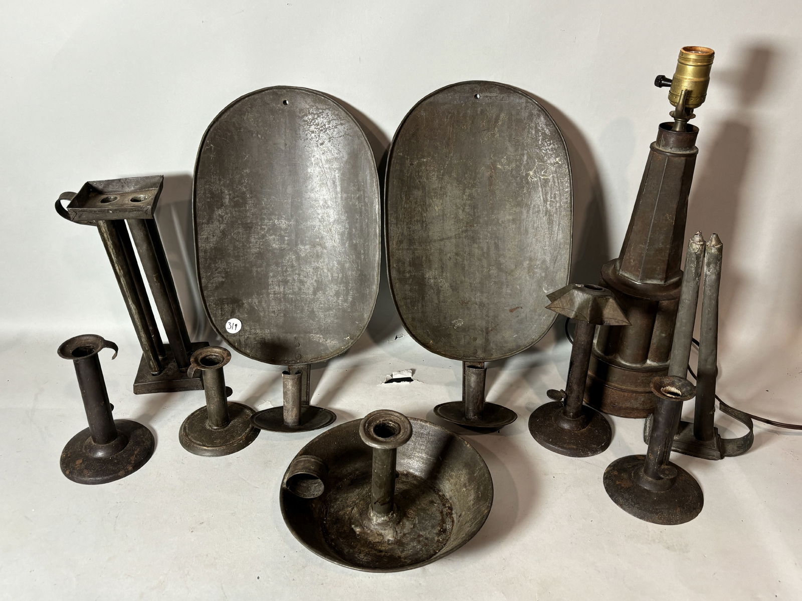 NINE PIECES ANTIQUE TOLEWARE LIGHTING, 15" X 9" AND SMALLER (1 of 9)