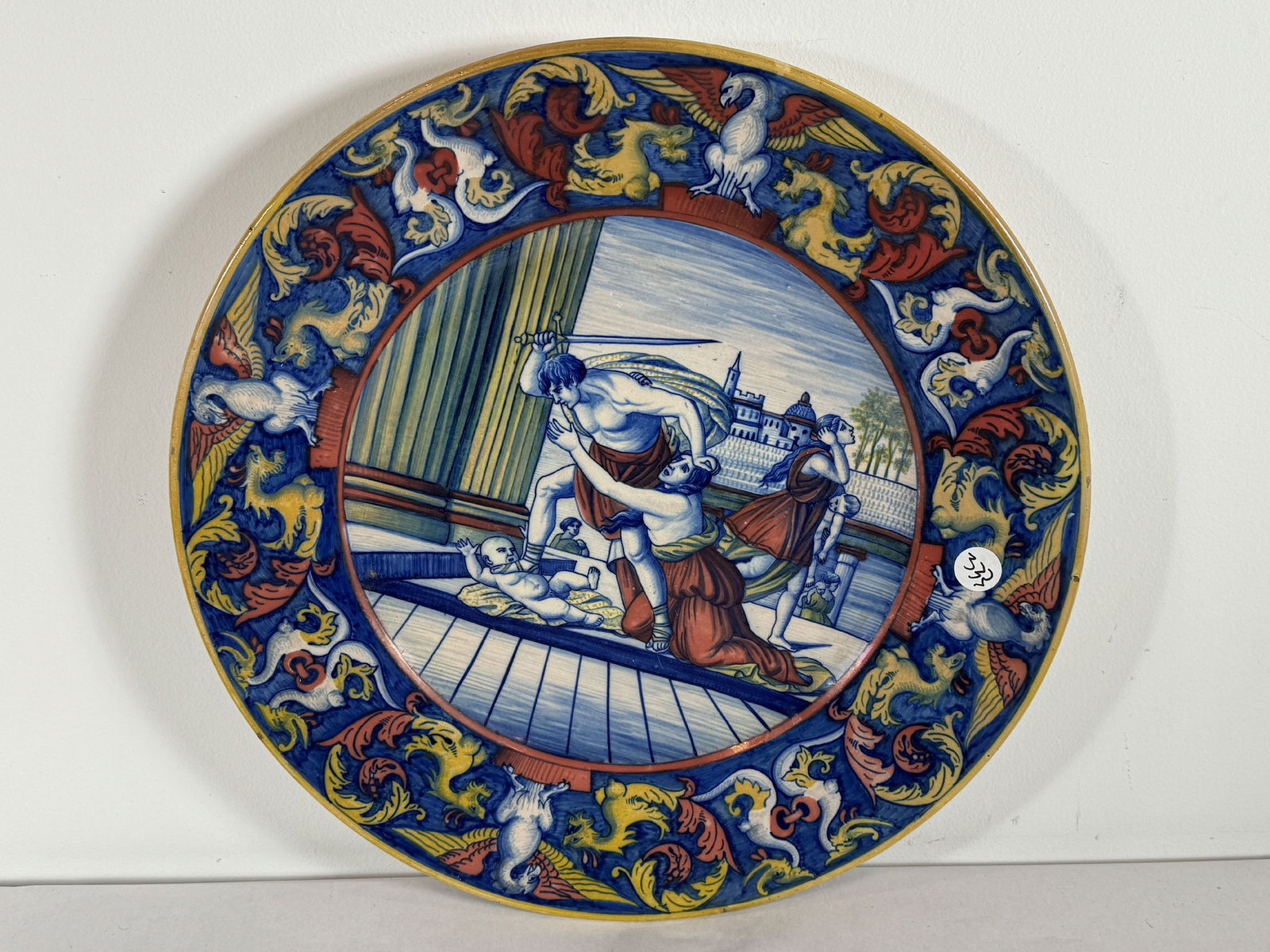 ITALIAN FAIENCE CHARGER SIGNED RUBBOLI, GUALDO ZORBINO. 14.5" DIAMETER (1 of 7)