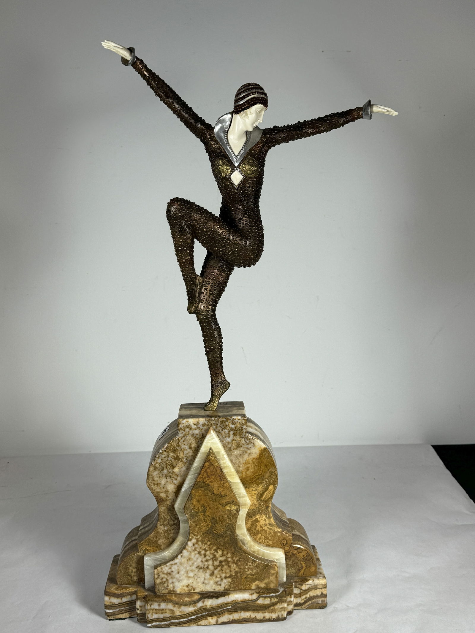 BRONZE DANCER ON MARBLE BASE INCISED D.H. CHIPARUS ON BASE, 24" TALL (1 of 10)