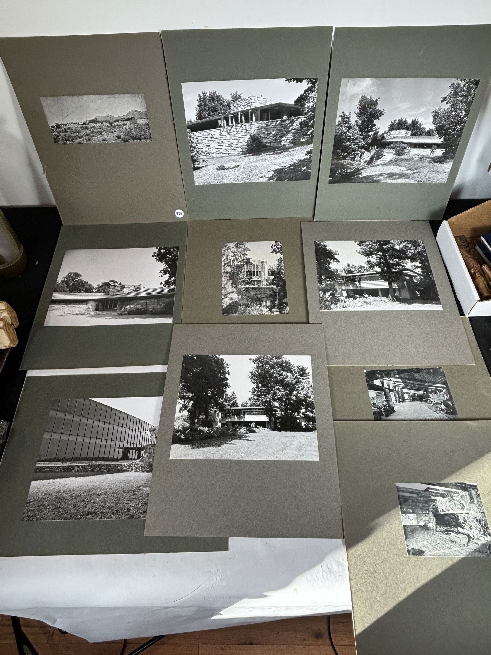 TEN VINTAGE PHOTOGRAPHS OF FRANK LLOYD WRIGHT HOMES AND BUILDINGS, 11" X 14" BOARD SIZE, PRINTS VARY (1 of 9)