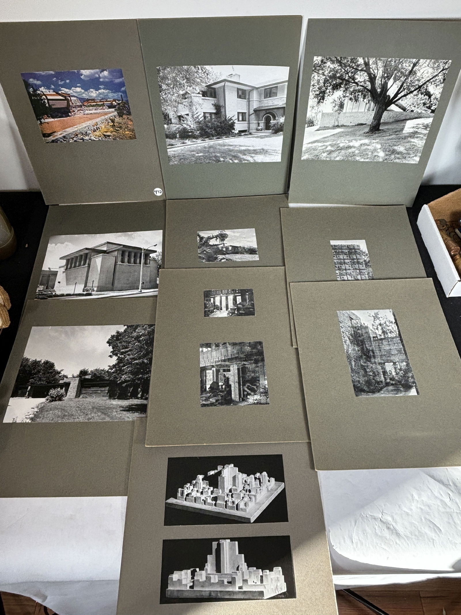 TEN VINTAGE PHOTOGRAPHS OF FRANK LLOYD WRIGHT HOMES AND BUILDINGS, 11" X 14" BOARD SIZE, PRINTS VARY (1 of 11)