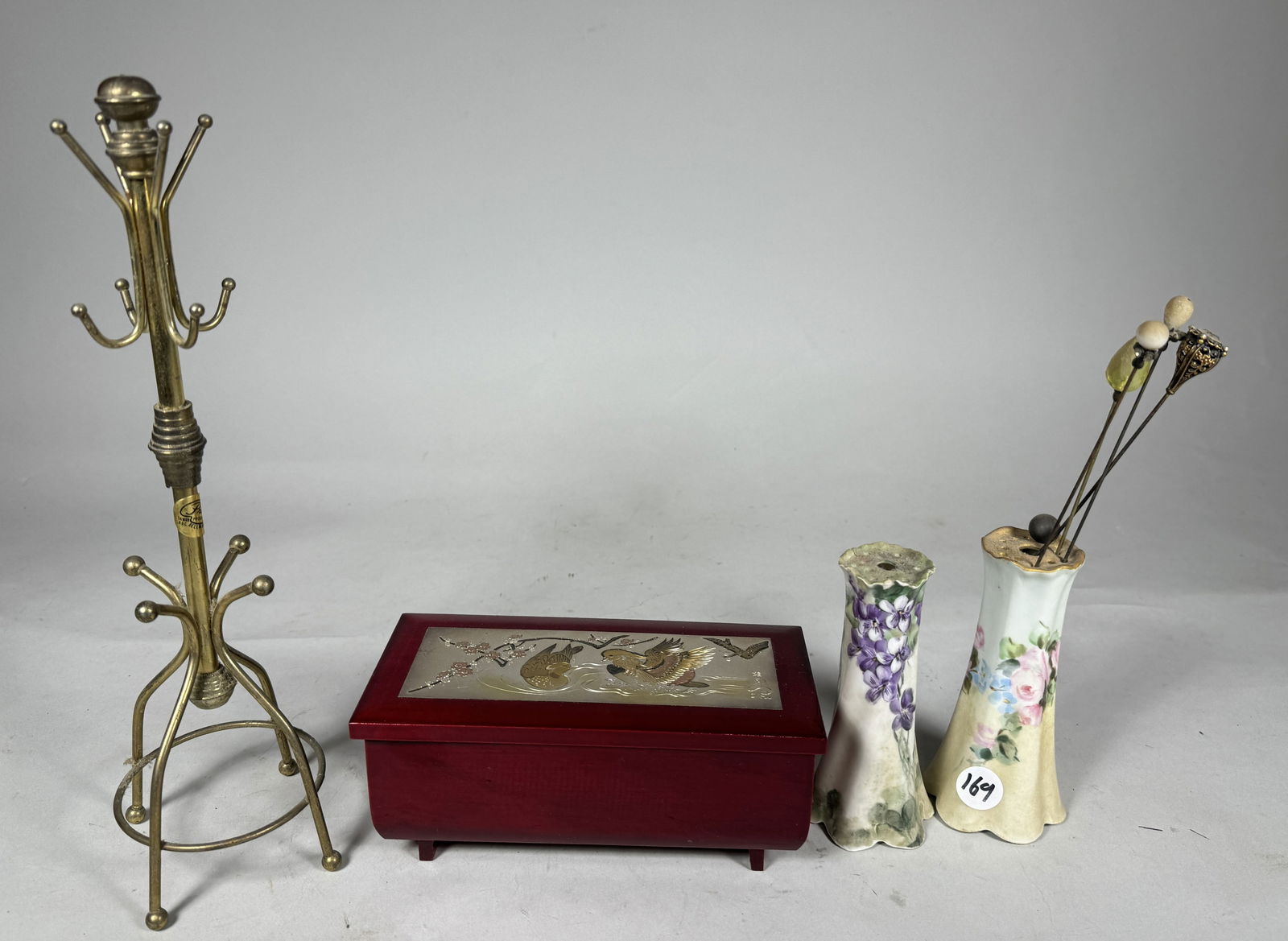 TWO ANTIQUE HATPIN HOLDERS WITH HATPINS (1 of 5)