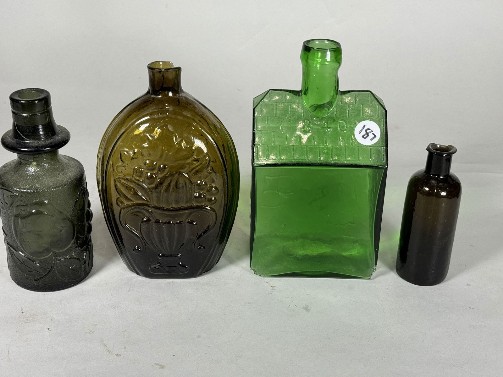 THREE ANTIQUE BOTTLES, EG BOOZ'S, 7" CORNUCOPIA FLASK ETC. (1 of 12)