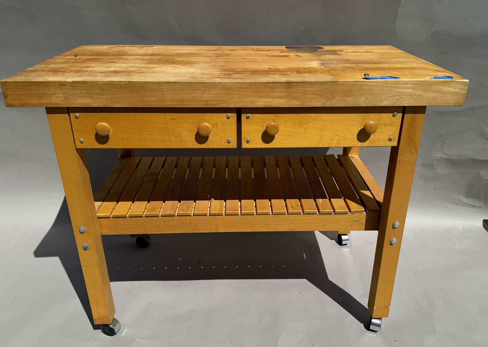 A BENCH MADE BUTCHER BLOCK ROLLING CART, 48" X 24" X 36" (1 of 6)