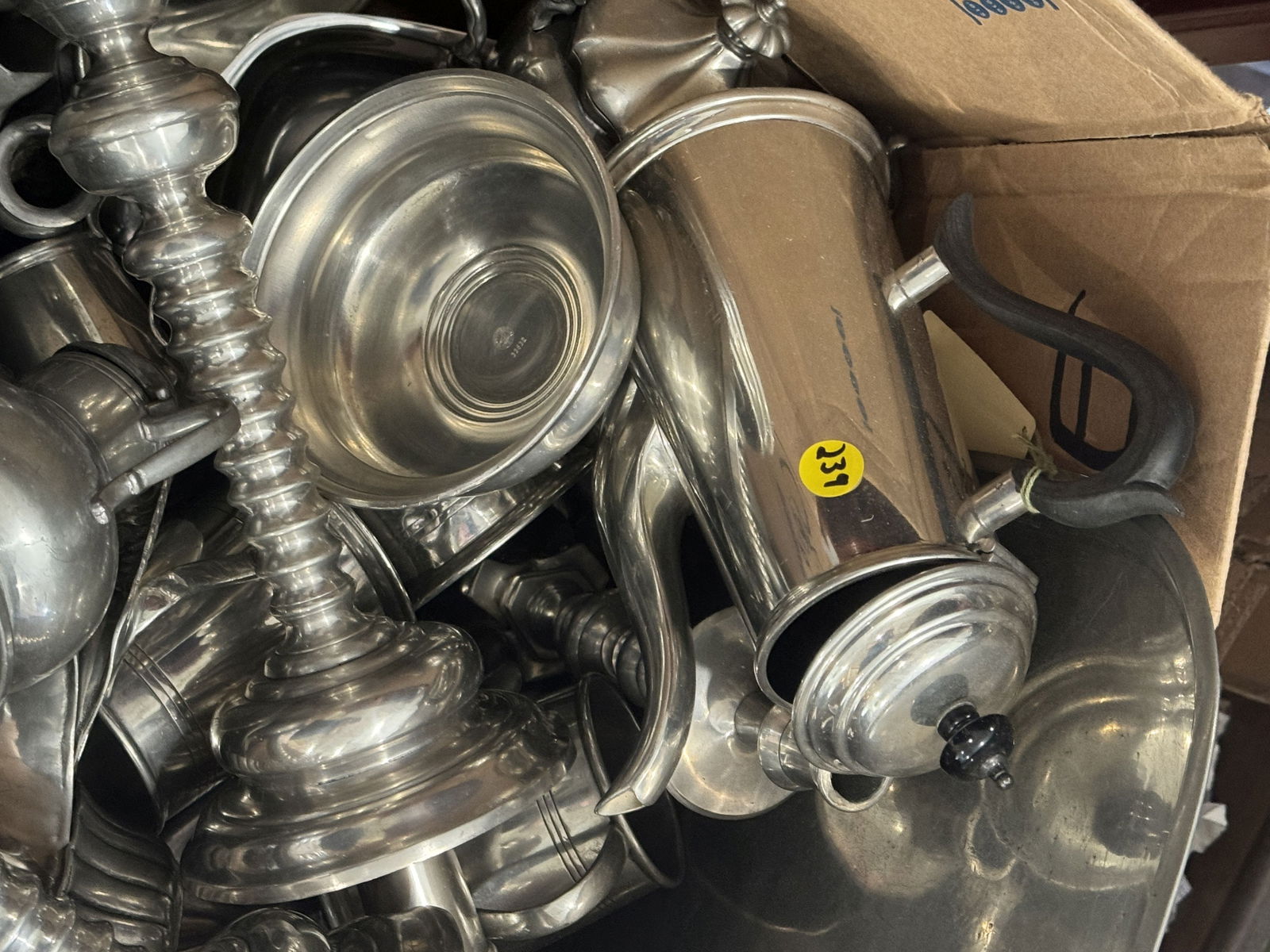 LARGE LOT OF PEWTER ITEMS, 20" AND SMALLER (1 of 4)