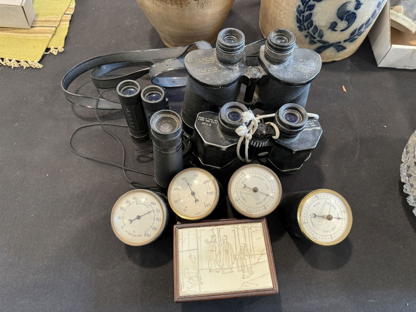TRAY LOT OF BINOCULARS AND BAROMETERS (1 of 5)