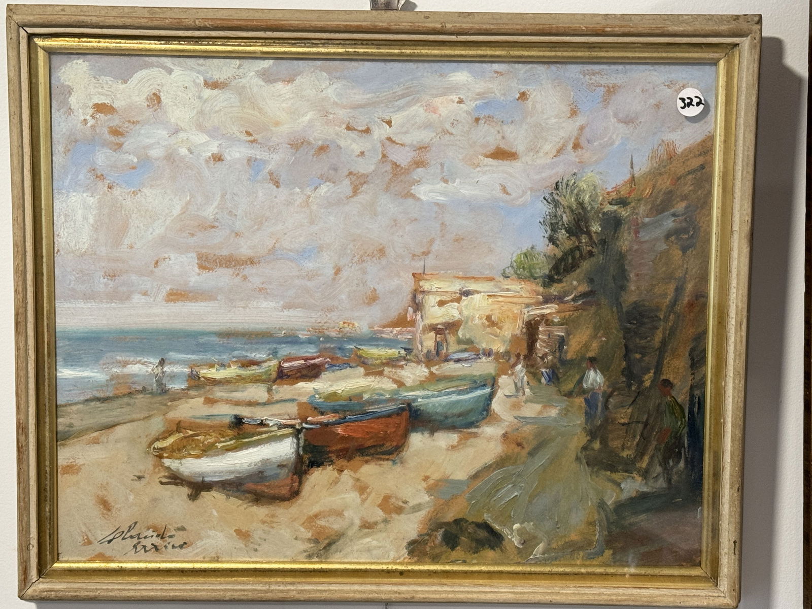 1950S SIGNED ITALIAN IMPRESSIONIST PAINTING OF BOATS, 21" X 17" FRAMED AND 12"X 11" SIGHT (1 of 3)