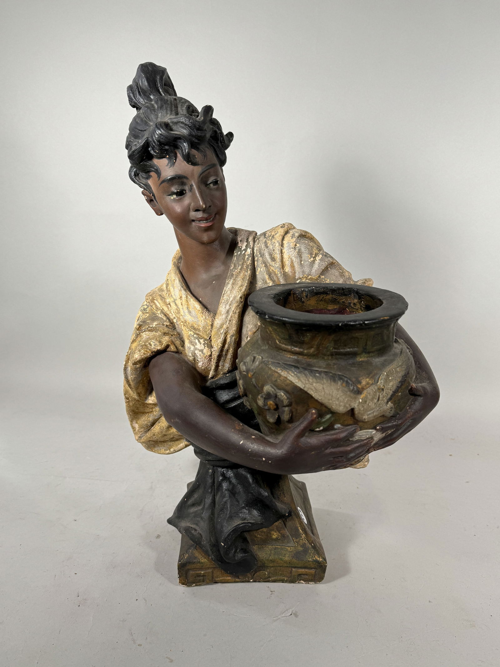 AN EARLY 20TH CENTURY LARGE BUST OF A WOMAN CARRYING WATER, 21" X 14' X 9" (1 of 7)