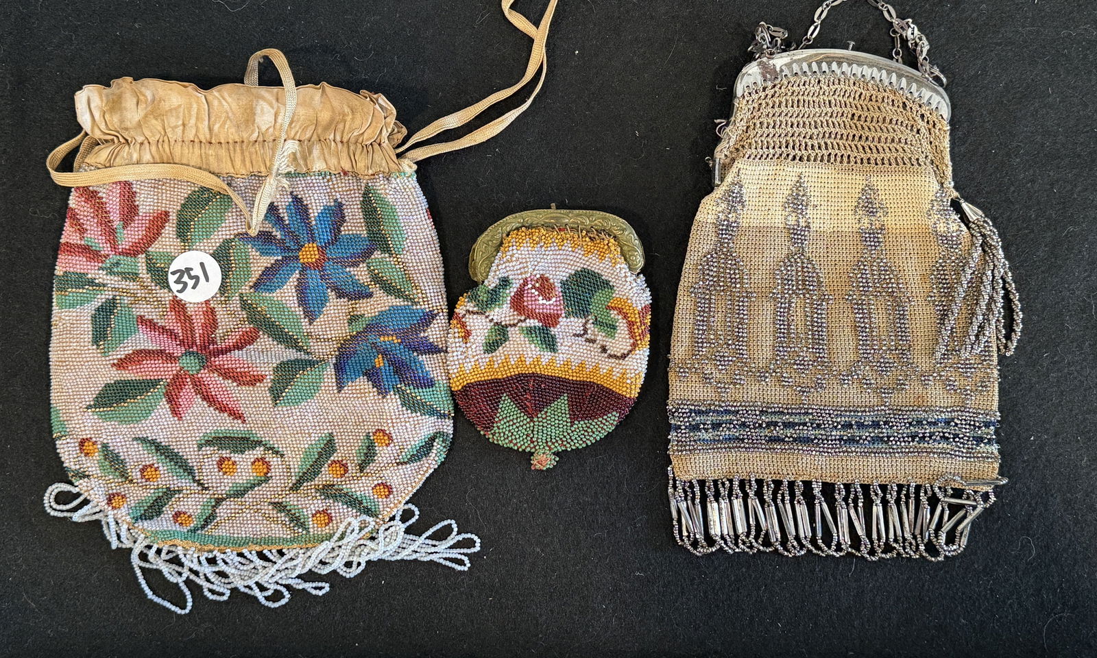 THREE ANTIQUE BEADED PURSES, 9" X 6" AND SMALLER (1 of 3)