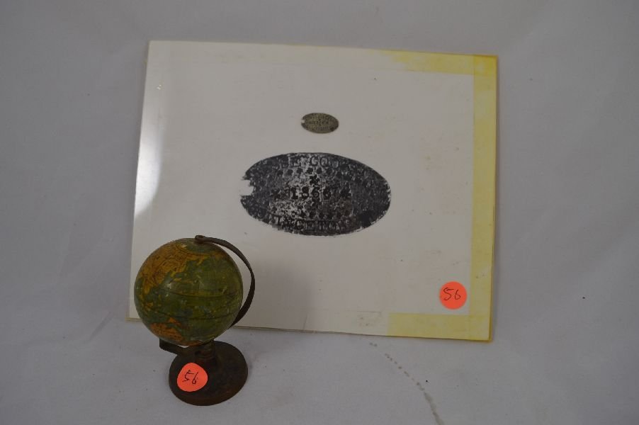 CIVIL WAR DOG TAG, JESSE COOK, PROVINCETOWN W/19: CIVIL WAR DOG TAG, JESSE COOK, PROVINCETOWN W/19TH CENT MINI GLOBE 1866