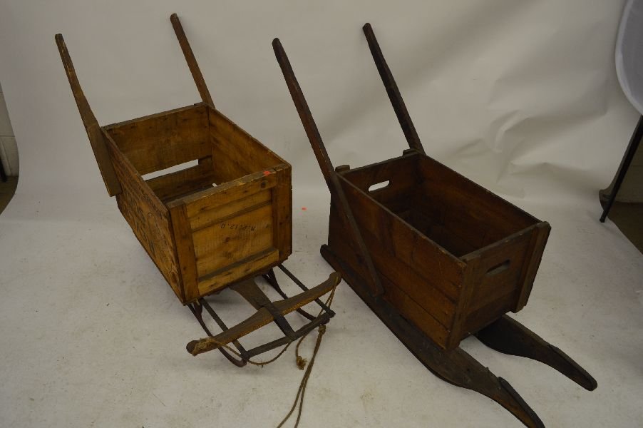 2 ANTIQUE BOX SLEDS: 2 ANTIQUE BOX SLEDS