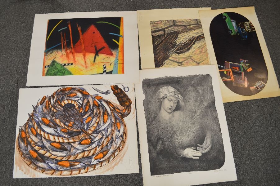 FOLIO OF CONTEMPORARY PRINTS VAR. ARTISTS - JAME: FOLIO OF CONTEMPORARY PRINTS VAR. ARTISTS - JAMES MANE, MARY GRIEP, LISA FAULKNER, R. BLACK, ELLEN LANYO, CLAIRE ROMANO, WILLIAM COLCOTT, PETER NICHOL, TOM SEAWELL, AND MORE)