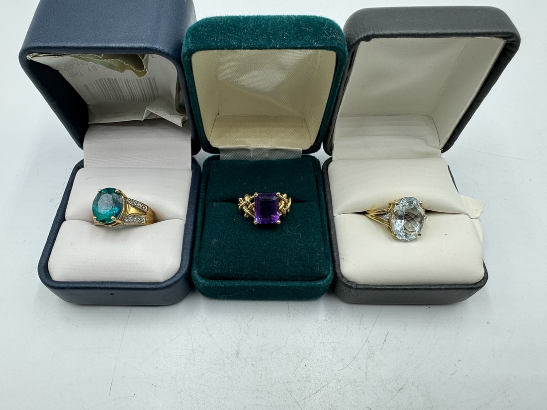 ONE 14K AND TWO 10K GOLD AND GEMSTONE RINGS, 4.46 GRAMS 14K AND 9.12 GRAMS 10K. ONE SIZE 6, TWO SIZE (1 of 6)