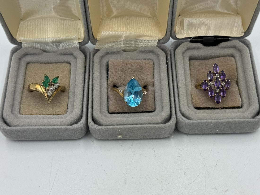 THREE 10K GOLD AND GEMSTONE RINGS, 10.2 GRAMS. SIZES 6, 6.5, AND 7.5 (1 of 7)