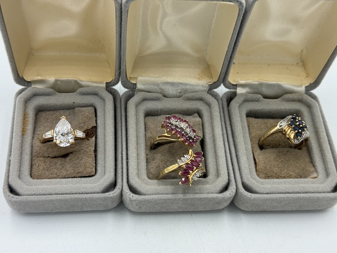 FOUR 10K GOLD AND GEMSTONE RINGS, 10.82 GRAMS. ONE SIZE 6.5, THREE SIZE 7 (1 of 5)