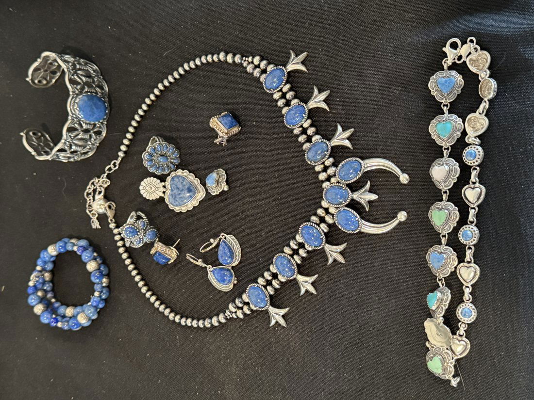 PEACH BLOSSOM NECKLACE, CUFF BRACELET ETC. WITH BLUE STONES (1 of 4)