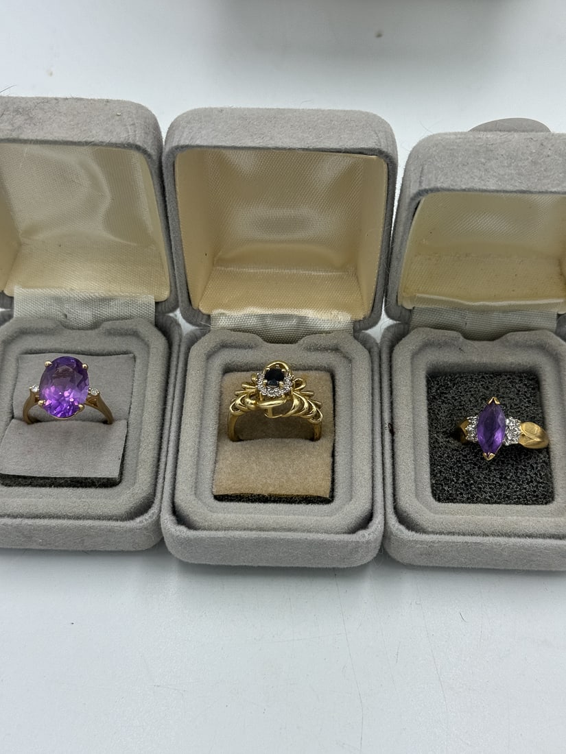THREE 10K GOLD AND GEMSTONE RINGS, 10.83 GRAMS. ONE SIZE 6.5, TWO SIZE 7 (1 of 8)
