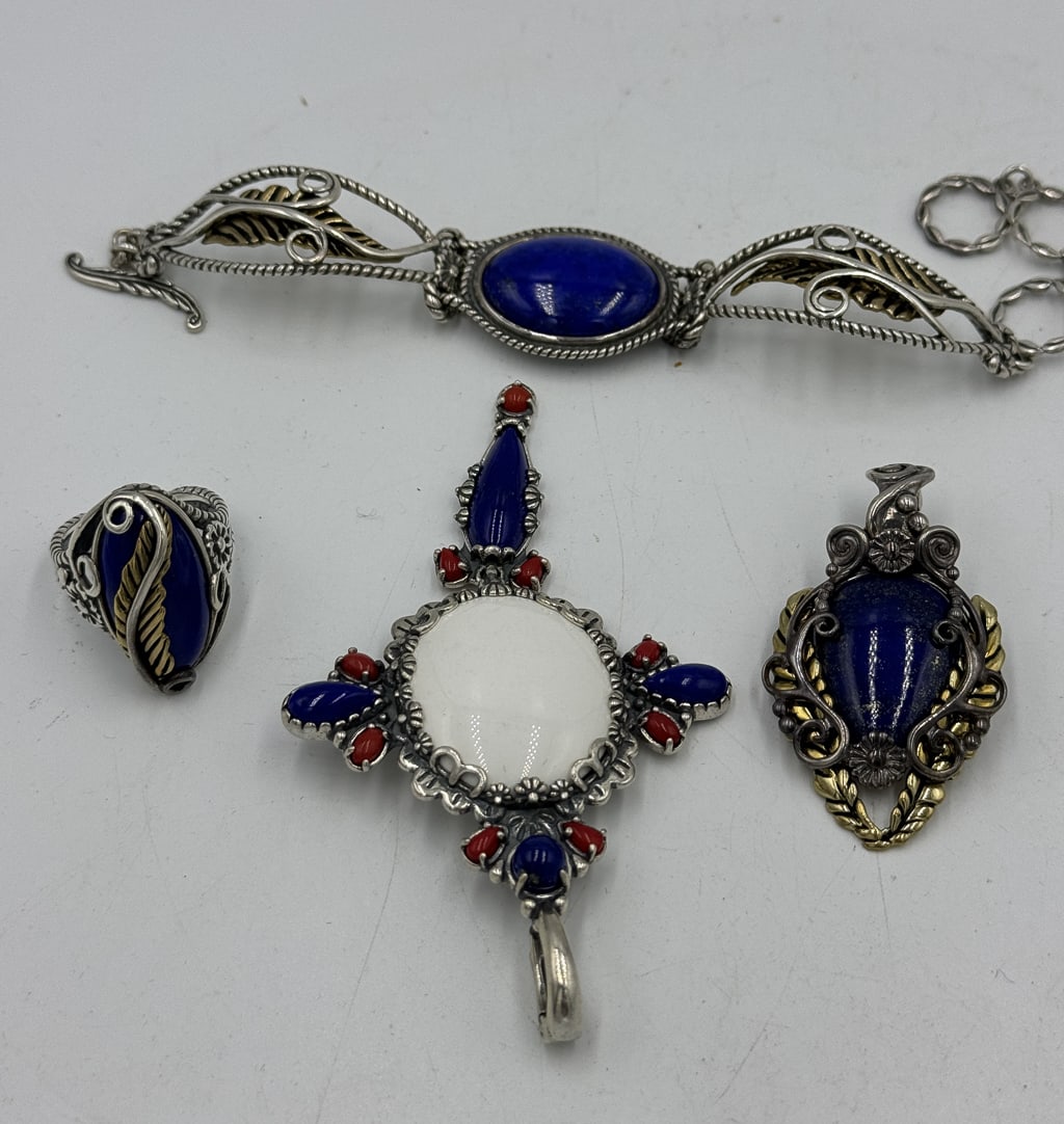 STERLING SILVER PENDANTS, RINGS, AND BRACELETS W/ BLUE STONES (1 of 4)