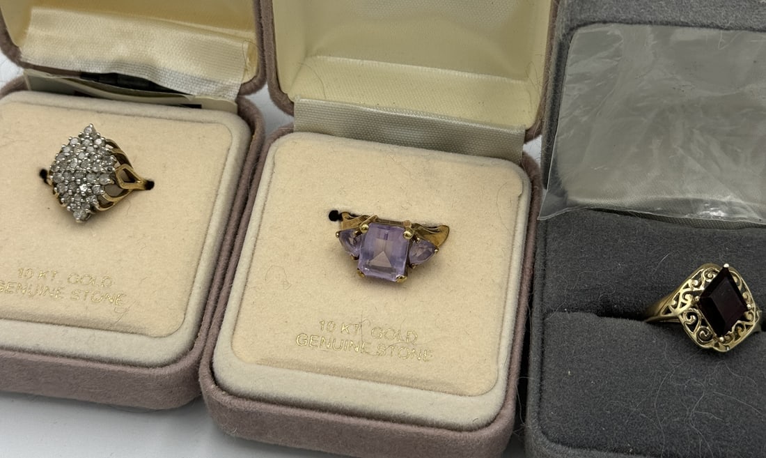 THREE 10K GOLD AND GEMSTONE RINGS, 9.7 GRAMS. ONE SIZE 6, TWO SIZE 7 (1 of 8)