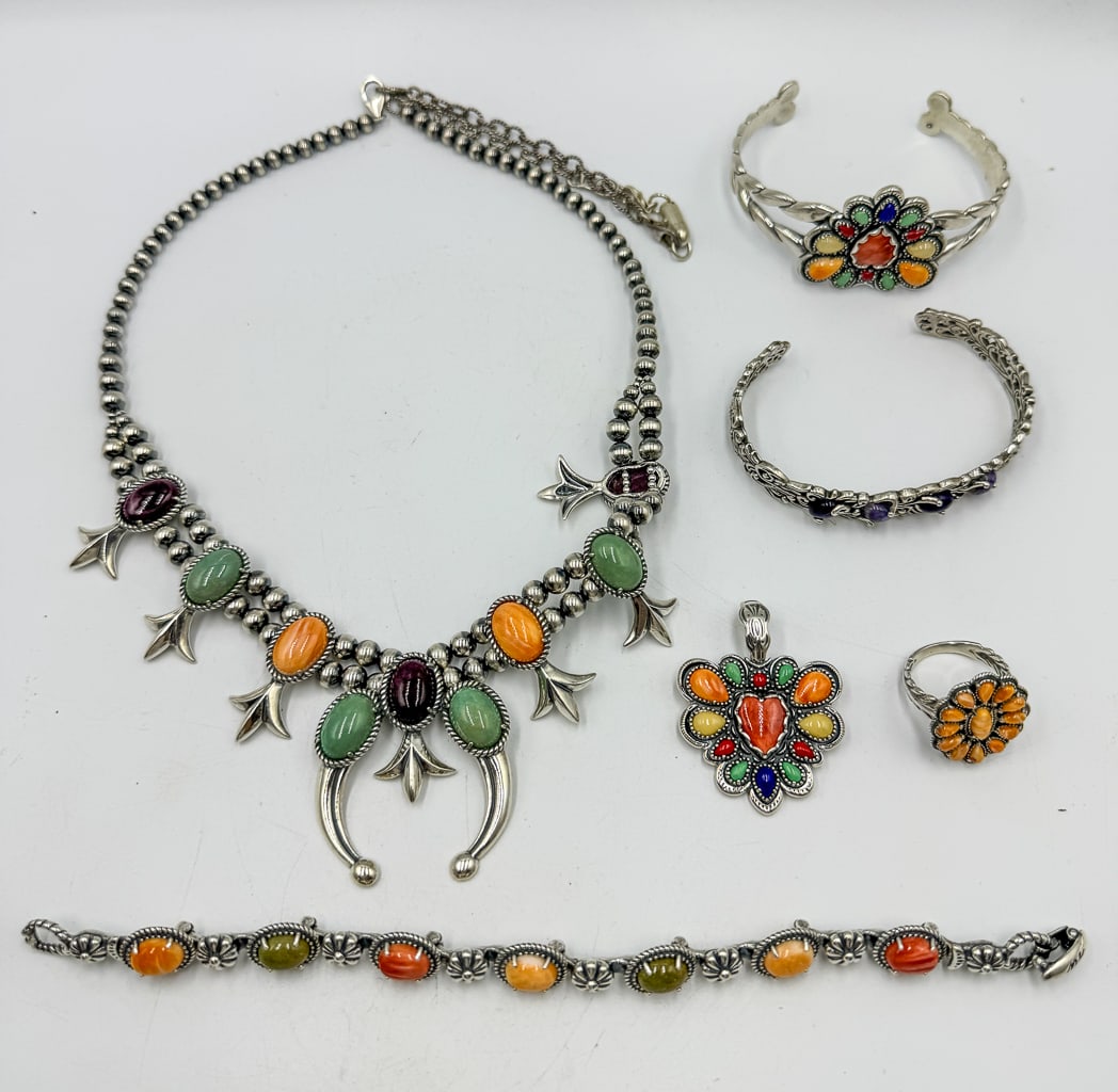 LOT OF STERLING SILVER JEWELRY W/ MULTICOLORED STONES (1 of 1)
