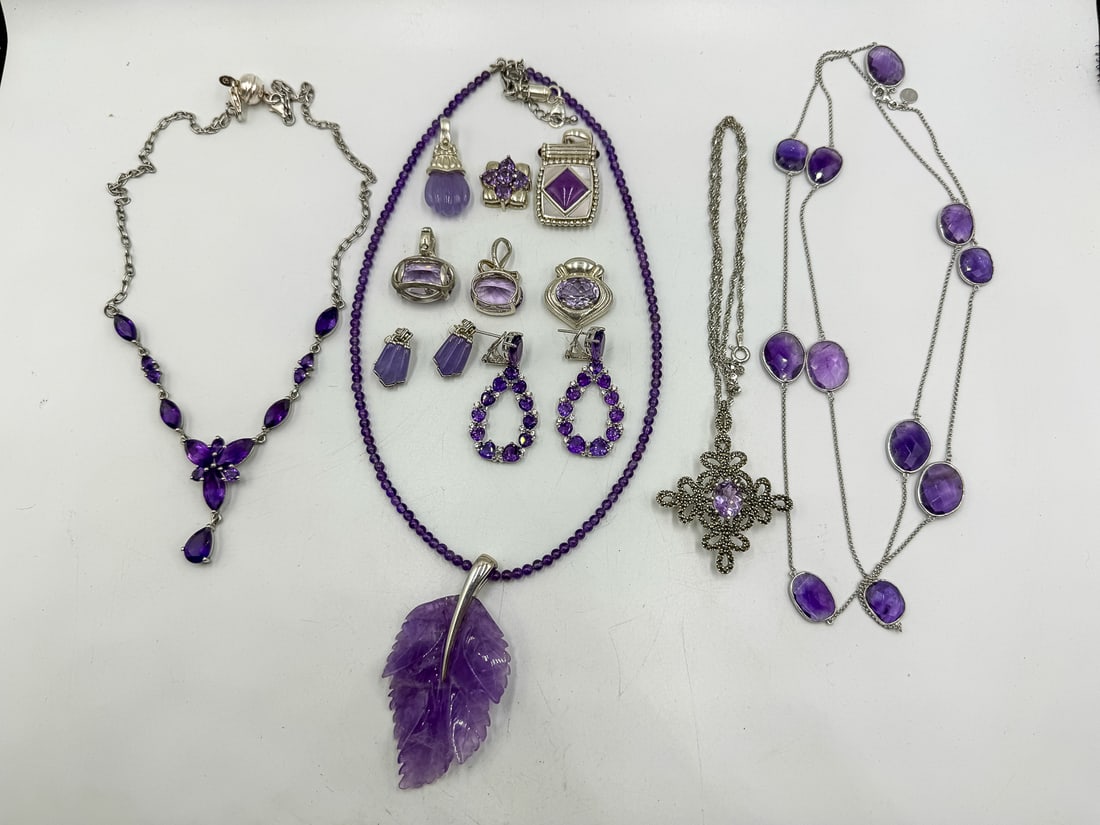 LOT OF STERLING SILVER JEWELRY W/ AMETHYST COLORED STONES (1 of 1)