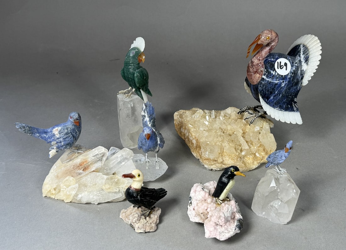 SIX SEMI PRECIOUS STONE BIRDS ON VARIOUS MINERALS (1 of 5)