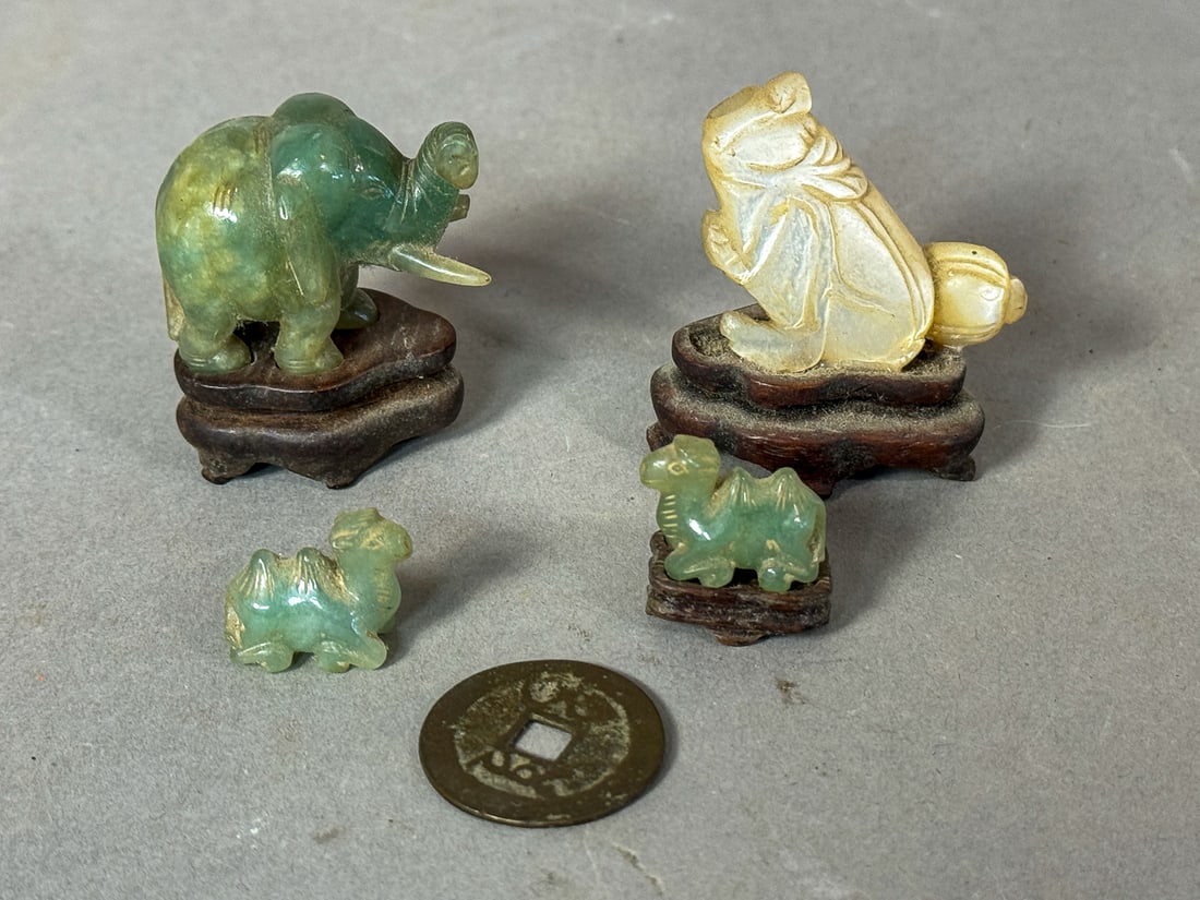 THREE ANTIQUE JADE CARVINGS AND ONE MOTHER OF PEARL CARVING (1 of 6)