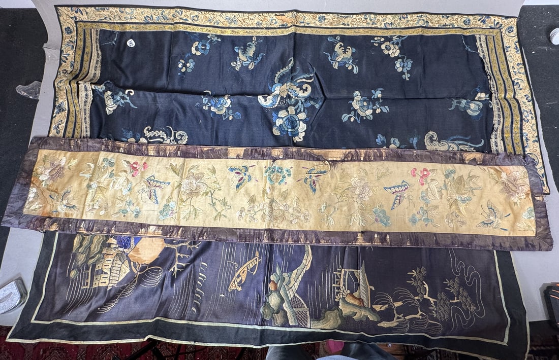 THREE 19TH CENTURY OR EARLIER CHINESE SILK NEEDLEPOINT PANELS (1 of 15)