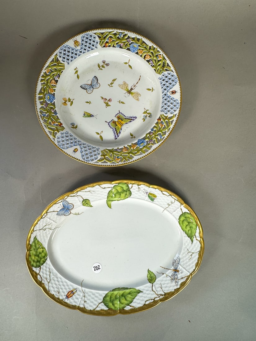 TWO ANNA WEATHERLEY PLATTERS W/ BUTTERFLIES, 14" X 10" AND 12.5" DIAMETER (1 of 6)