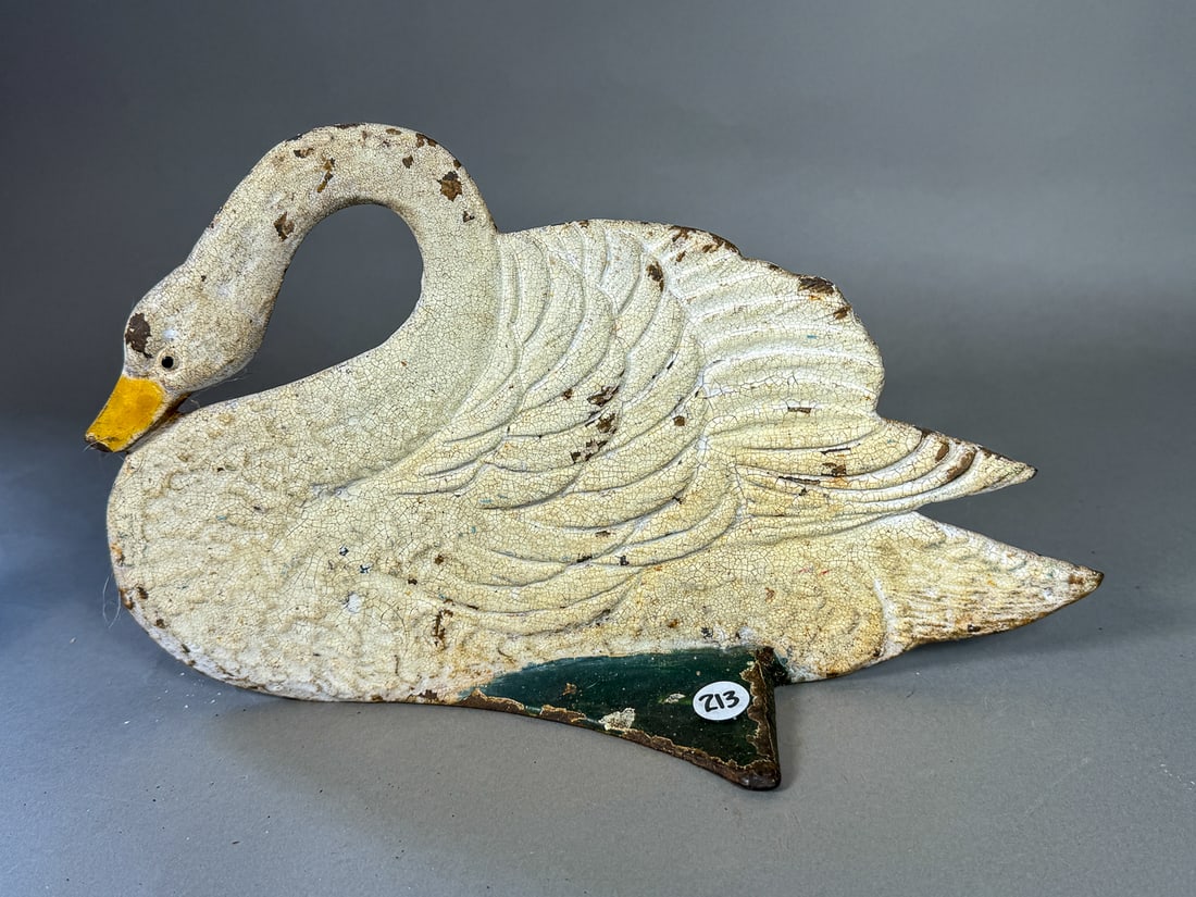 AN ANTIQUE CAST IRON SWAN DOORSTOP, 13.5" X 8" X 4" (1 of 6)