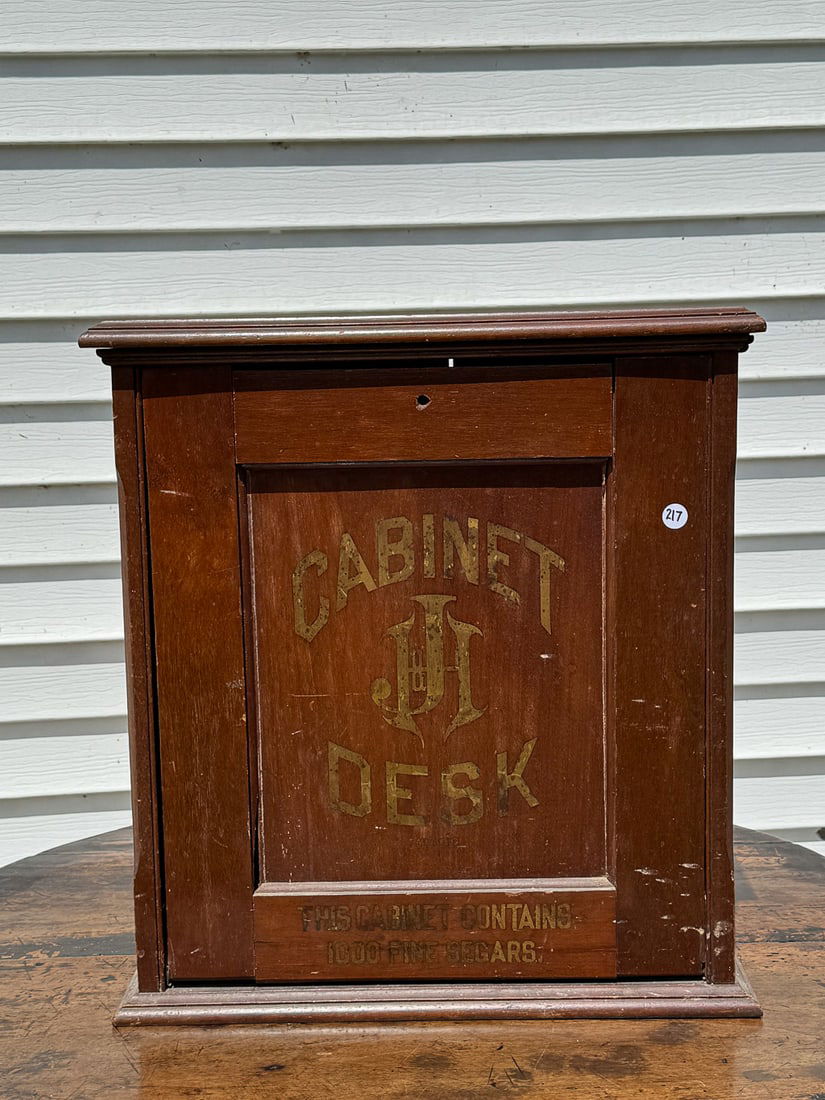 AN ANTIQUE OAK CIGAR CABINET, 18.5" X 14" X 22" (1 of 11)