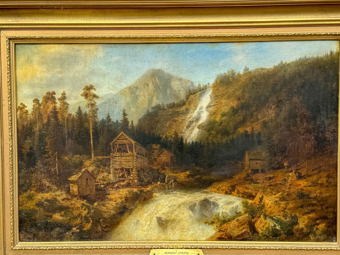 HERMANN HERZOG PAINTING, 37" X 51" FRAMED AND: HERMANN HERZOG PAINTING, 37" X 51" FRAMED AND