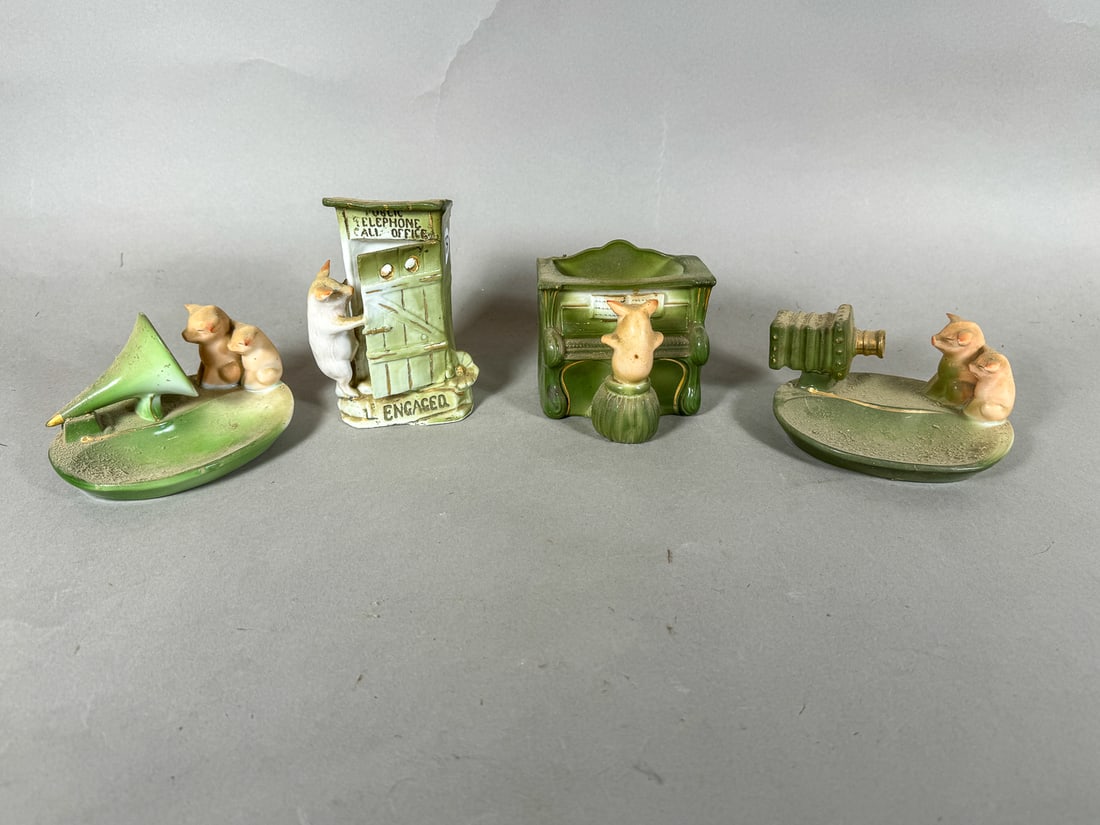 FOUR FAIRING PORCELAIN PIGS, 5" AND SMALLER: FOUR FAIRING PORCELAIN PIGS, 5" AND SMALLER